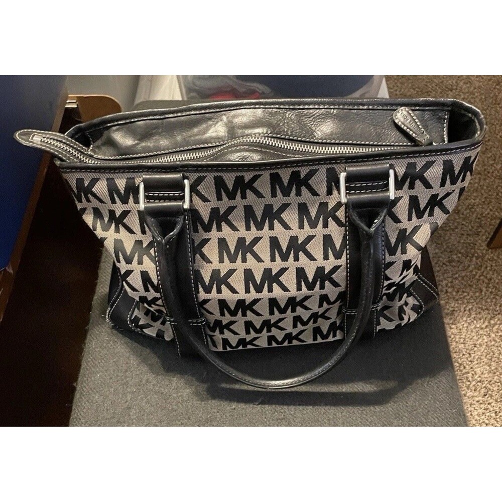 Michael Kors Large Black Monogram Bag Handbag Satchel